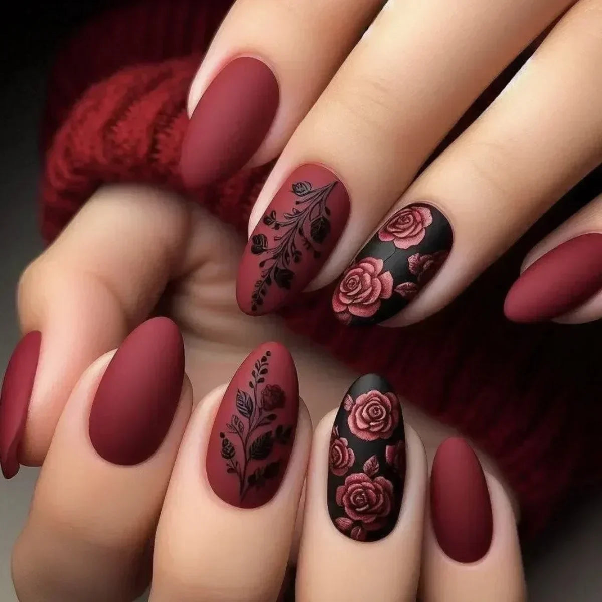 24 Pcs Matte Almond False Nails Set