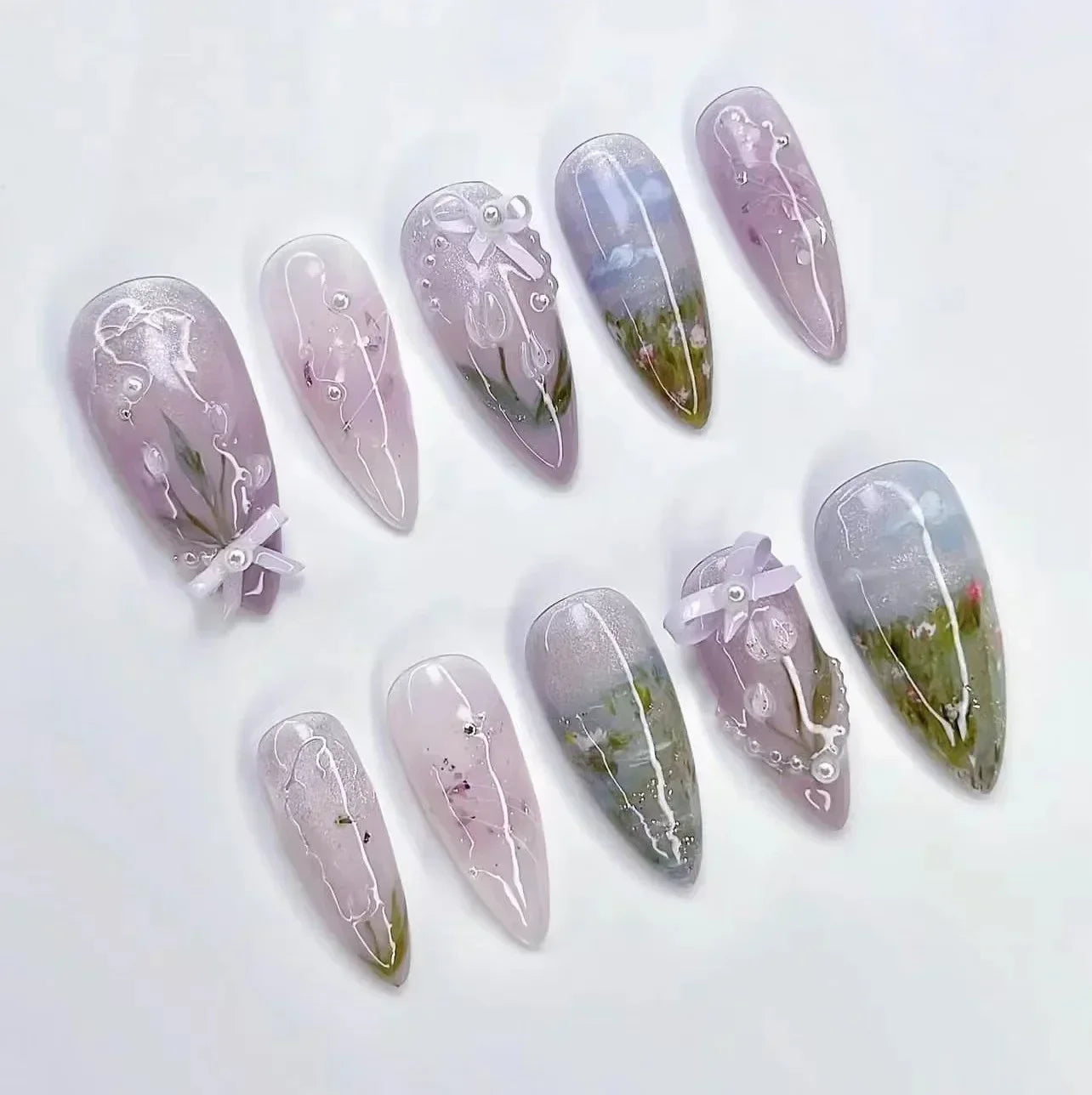 24 Pcs Matte Almond False Nails Set