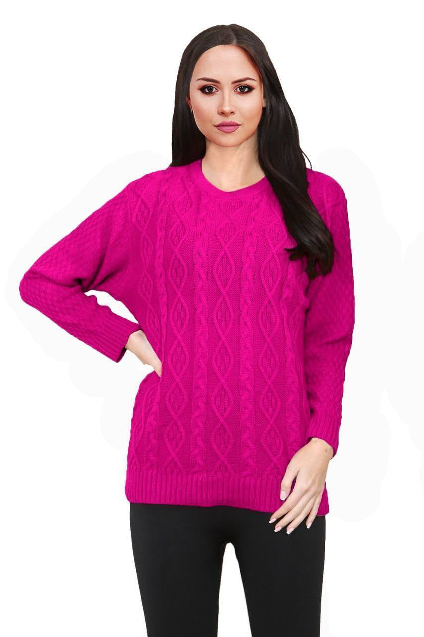 Women Long Sleeve Chunky Cable Knitted Crew Neck Winter Sweater Jumper Top