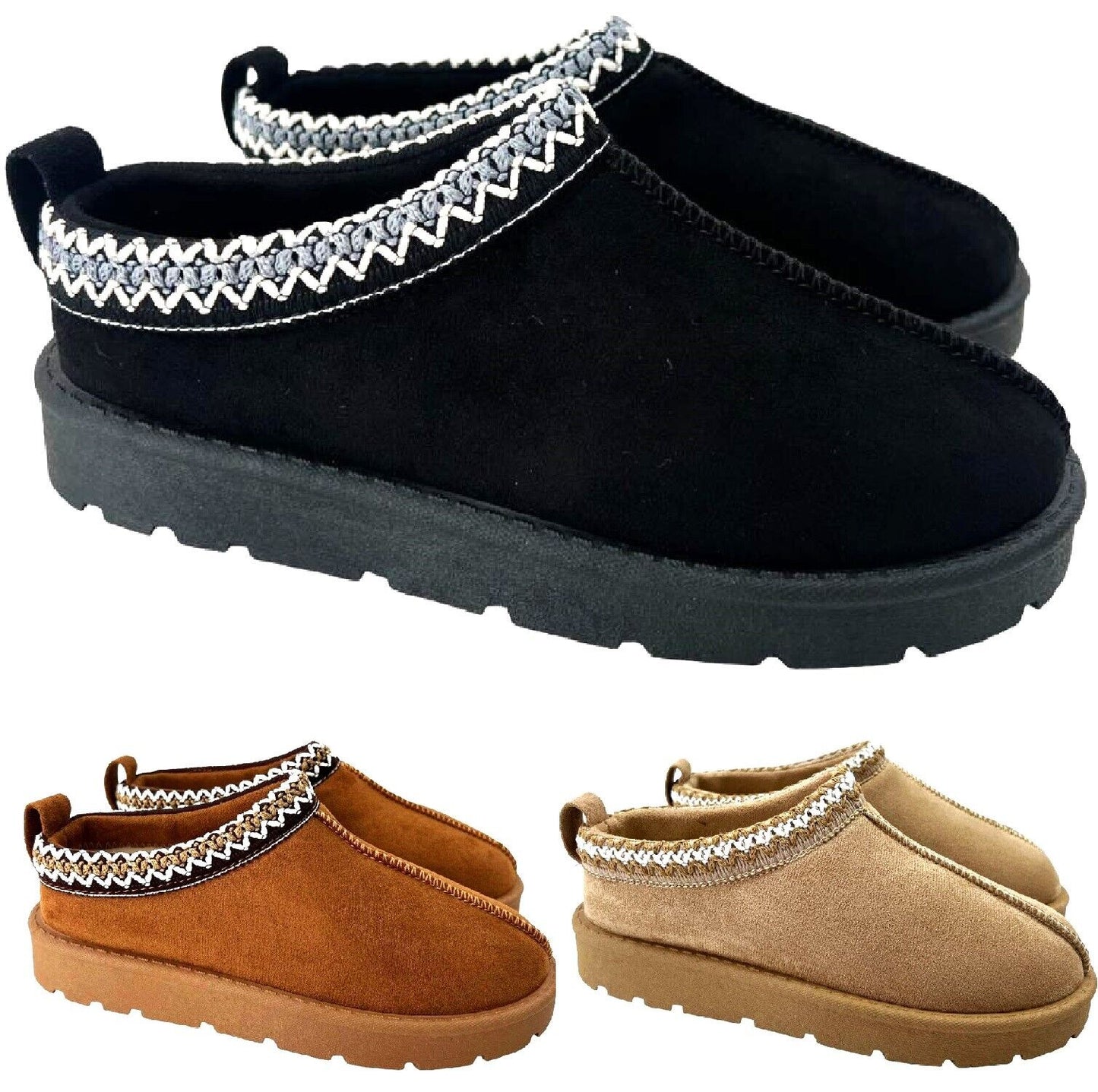 WOMENS LADIES SLIP on SLIPPERS WARM COMFY SNUGG FAUX FUR LINED SHOES BOOTS SIZE