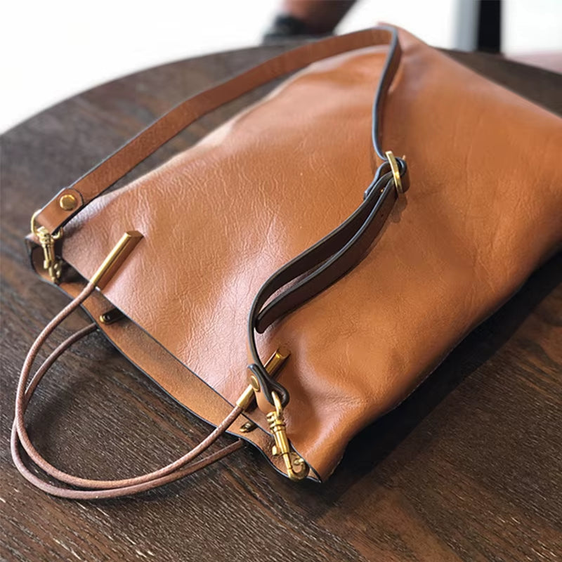 Simple Genuine Leather Women Bag 2025 New Retro Nature Soft Cowhide Handbag Versatile Composite Bag Shoulder Bags
