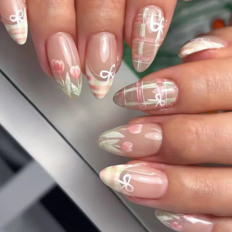 24 Pcs Matte Almond False Nails Set