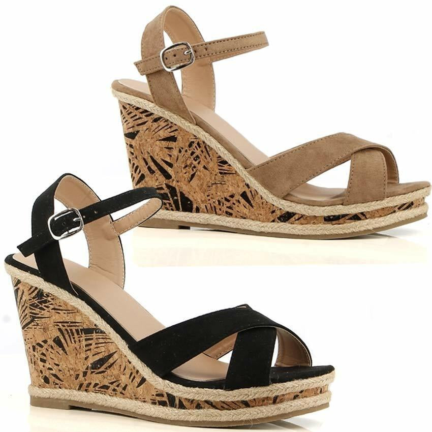 Ladies New Wedge Sandals Womens Fancy Party Dress Platform Summer Holiday Shoes