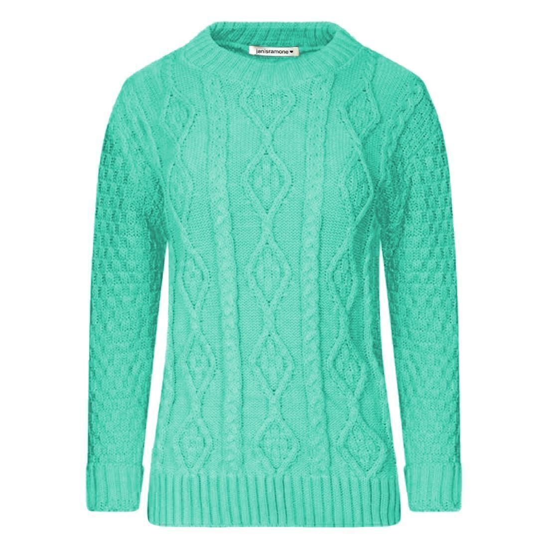 Women Long Sleeve Chunky Cable Knitted Crew Neck Winter Sweater Jumper Top