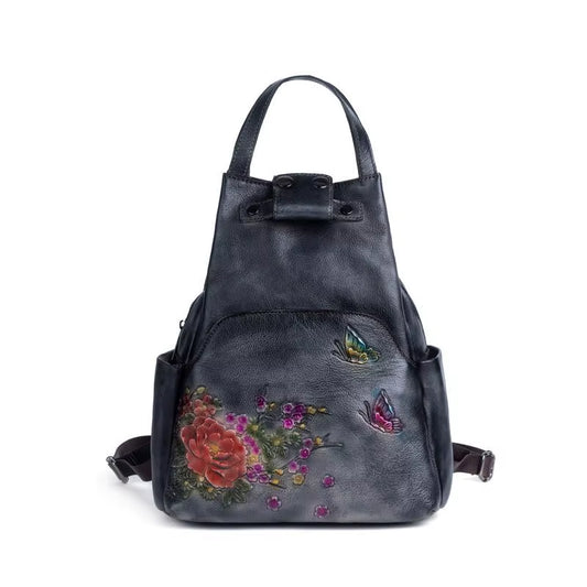 Genuine Leather Embossed Shoulder Bag Women Backpack 2025 New Retro Large Capacity Nature Cowhide Travel Backpacks