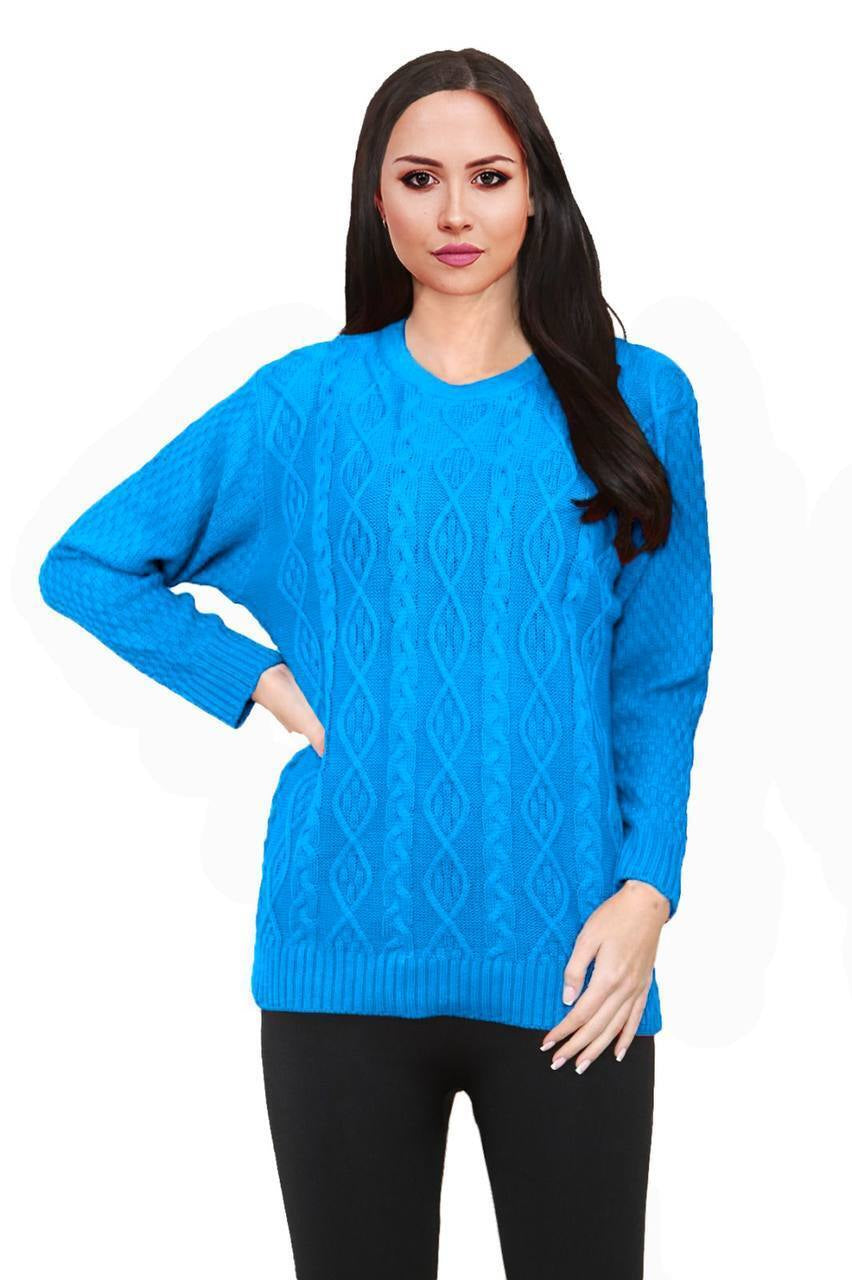 Women Long Sleeve Chunky Cable Knitted Crew Neck Winter Sweater Jumper Top